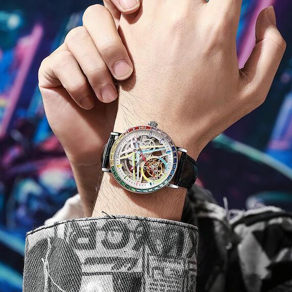 Dulunwe 6057A 30m impermeabile luminoso orologio meccanico completamente automatico, colore: cinturino in pelle bianco