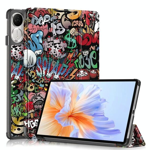 Custodia per tablet in pelle a 3 pieghe dipinta a Custer per Honor Pad V9 11.5 (Graffiti)
