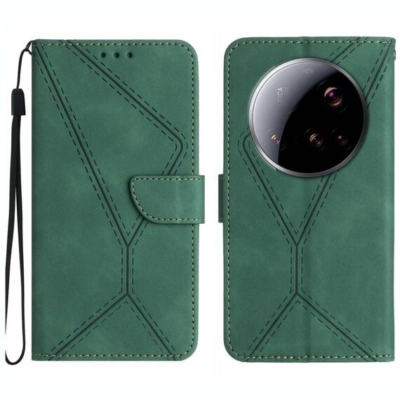 Per Xiaomi 15 Ultra Custodia per telefono in pelle goffrata con cuciture (verde)