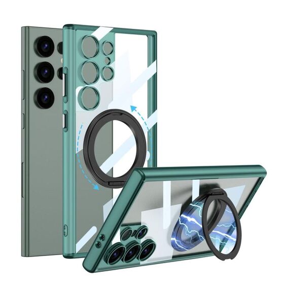 Per Samsung Galaxy S24 Ultra 5G GKK Space Series Rotate MagSafe Custodia antiurto a copertura totale per telefono (verde trasparente)