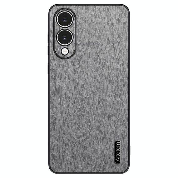 Per Samsung Galaxy S25 Edge 5G Custodia antiurto in pelle di corteccia d'albero (grigio)