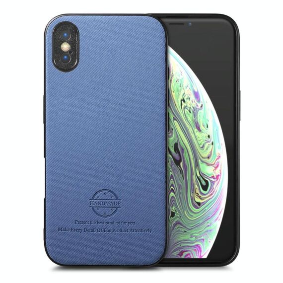 Per iPhone X / XS Custodia per telefono in pelle con retro in tessuto Twill (blu)