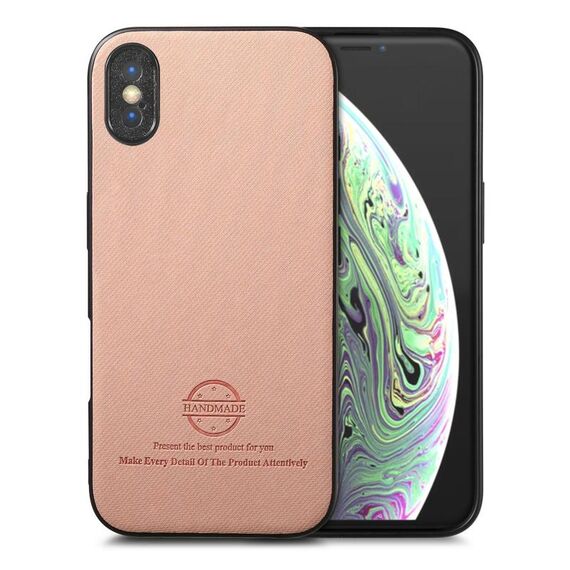 Per iPhone X / XS Custodia per telefono in pelle con retro in tessuto Twill (rosa)