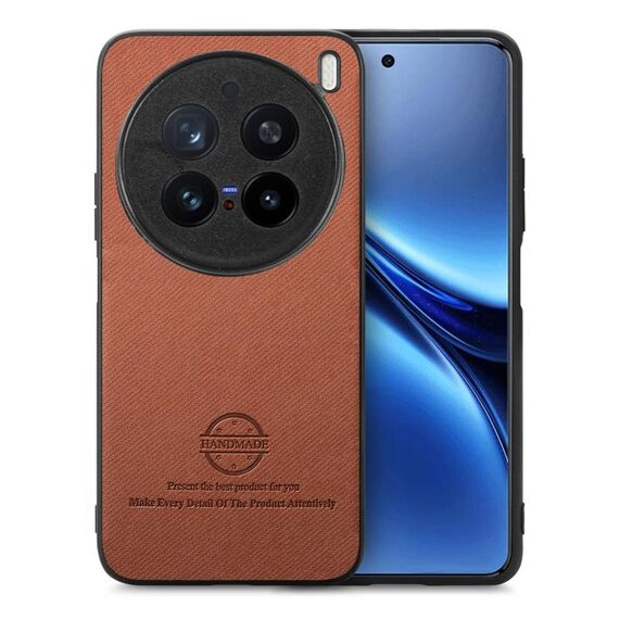 Per vivo X200 Pro Twill Tessuto Pelle Custodia Posteriore per Telefono (Marrone)
