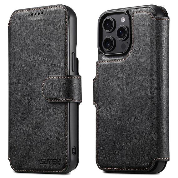 Per iPhone 12 Pro Suteni Q05 2-in-1 Multi-funzione Portafoglio Staccabile Custodia per Telefono MagSafe (Nero)