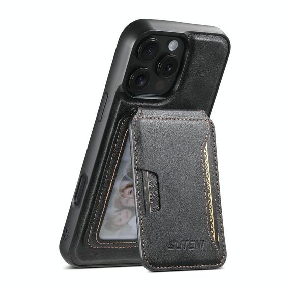 Per iPhone 15 Pro Max Suteni M3 Card Bag MagSafe Custodia per telefono in pelle di vacchetta (nero)