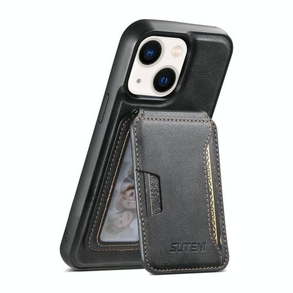 Per iPhone 14 Plus Suteni M3 Card Bag MagSafe Custodia per telefono in pelle di vacchetta (nero)