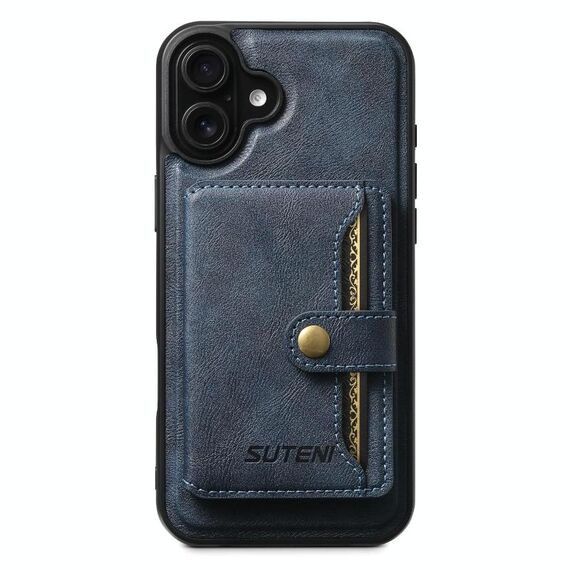 Per iPhone 16 Suteni M4 Custodia per carte magnetiche MagSafe in pelle per telefono (blu)