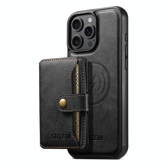 Per iPhone 15 Pro Max Suteni M4 Custodia per carte magnetiche MagSafe in pelle per telefono (nero)