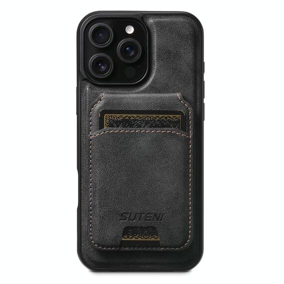 Per iPhone 16 Pro Suteni M5 Custodia per carte magnetiche MagSafe in pelle per telefono (nero)