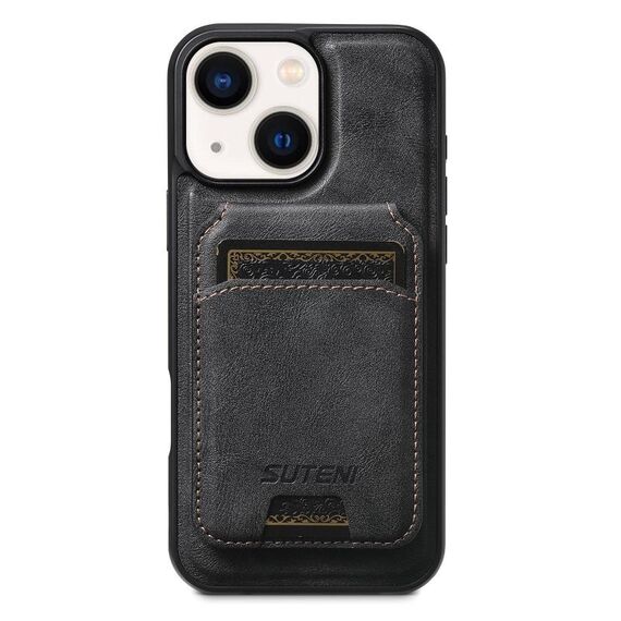 Per iPhone 14 Plus Suteni M5 Custodia per carte magnetiche MagSafe in pelle per telefono (nero)