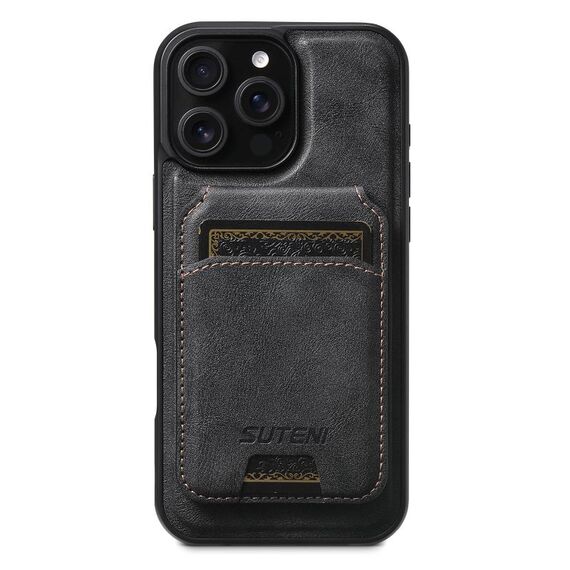 Per iPhone 12 Pro Max Suteni M5 Custodia per carte magnetiche MagSafe in pelle per telefono (nero)