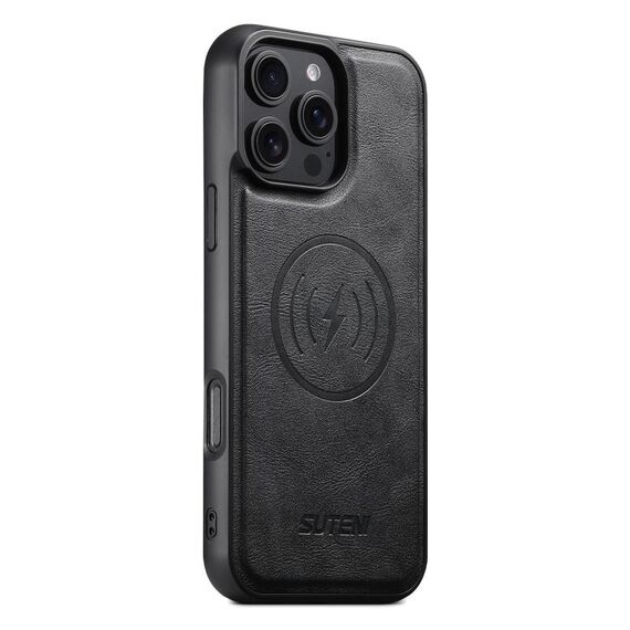 Per iPhone 16 Pro Suteni G5 Custodia magnetica in pelle di vacchetta MagSafe per telefono (nero)