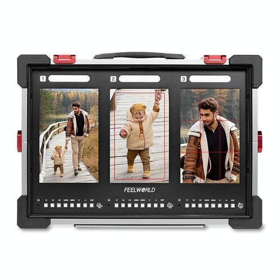 FEELWORLD PS101 Monitor da viaggio con triplo schermo verticale da 10,1 pollici, alta luminosità, 1000 nit, custodia protettiva portatile (spina AU)