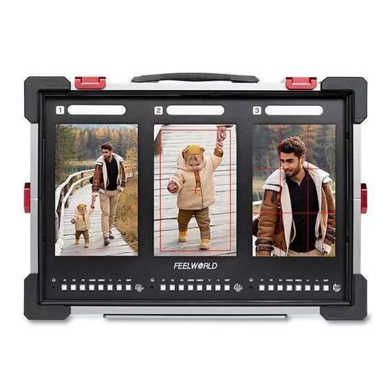FEELWORLD PS101 Monitor da viaggio con triplo schermo verticale da 10,1 pollici, alta luminosità, 1000 nit, custodia protettiva portatile (spina USA)