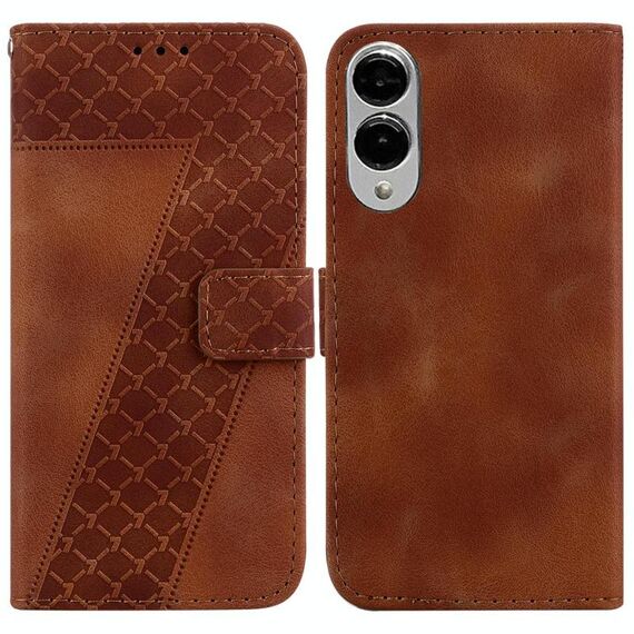 Per Samsung Galaxy S25 Edge 5G Custodia per telefono in pelle goffrata a sette forme (marrone)