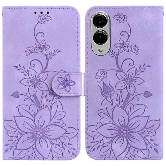Per Samsung Galaxy S25 Edge 5G Custodia per telefono in pelle goffrata Lily (viola)