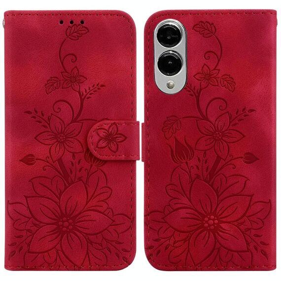 Per Samsung Galaxy S25 Edge 5G Custodia per telefono in pelle goffrata Lily (rosso)