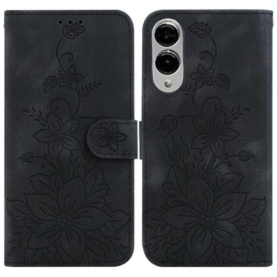 Per Samsung Galaxy S25 Edge 5G Custodia per telefono in pelle goffrata Lily (nero)