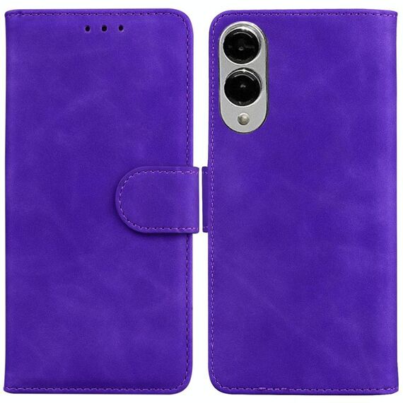 Per Samsung Galaxy S25 Edge 5G Custodia in pelle con chiusura a scatto Skin Feel Pure Color (viola)