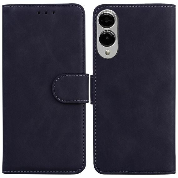 Per Samsung Galaxy S25 Edge 5G Custodia in pelle con chiusura a scatto Skin Feel Pure Color (nera)