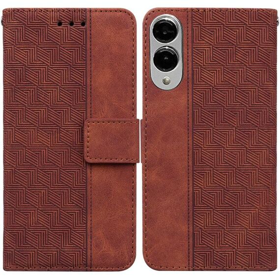 Per Samsung Galaxy S25 Edge 5G Custodia per telefono in pelle con motivo geometrico in rilievo (marrone)