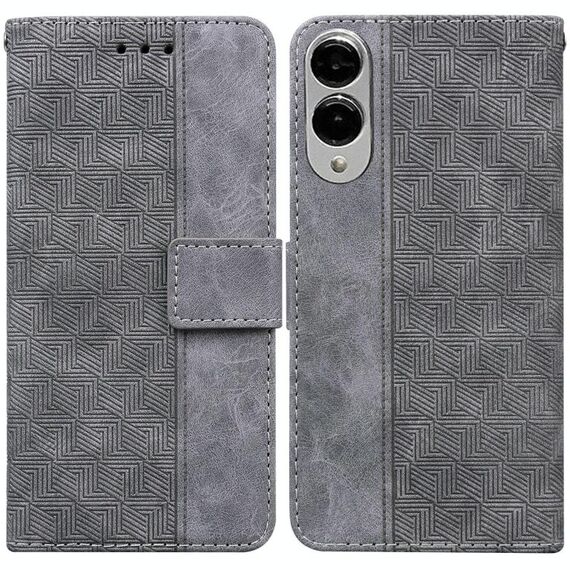 Per Samsung Galaxy S25 Edge 5G Custodia per telefono in pelle con motivo geometrico in rilievo (grigio)