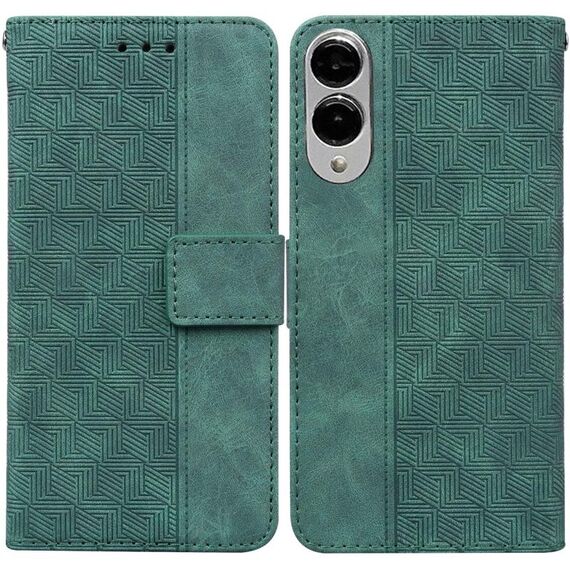 Per Samsung Galaxy S25 Edge 5G Custodia per telefono in pelle con motivo geometrico in rilievo (verde)