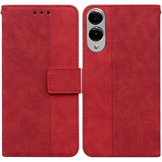 Per Samsung Galaxy S25 Edge 5G Custodia per telefono in pelle con stampa geometrica (rosso)