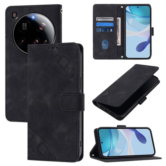 Per Xiaomi 15 Custodia per telefono in pelle goffrata ultra-sottile (nera)