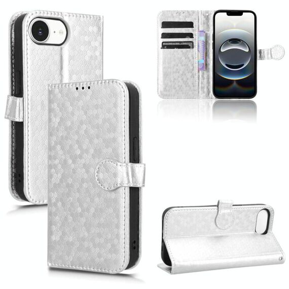 Per iPhone 16e Custodia per telefono in pelle con trama a nido d'ape (argento)
