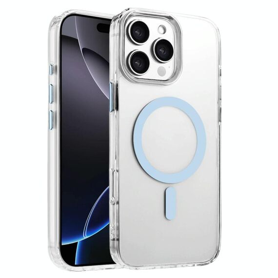 Per iPhone 16 Pro Max Custodia magnetica per telefono MagSafe in TPU ibrido PC ad alta trasparenza (blu cielo)