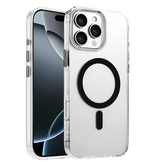 Per iPhone 16 Pro Custodia magnetica per telefono MagSafe in TPU ibrido PC ad alta trasparenza (nero)