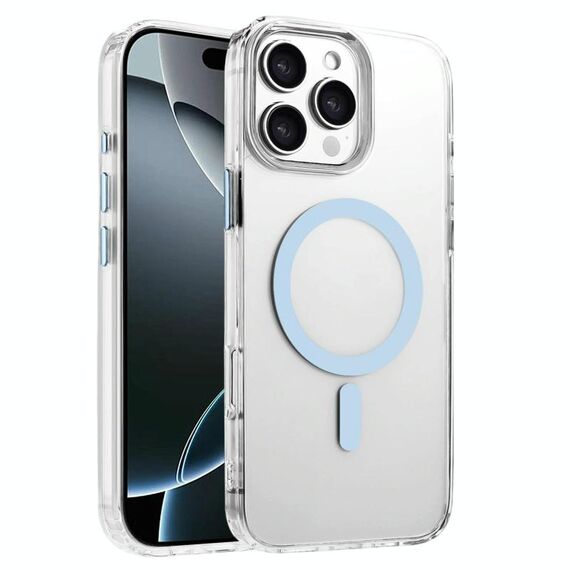 Per iPhone 16 Pro Custodia magnetica per telefono MagSafe in TPU ibrido PC ad alta trasparenza (blu cielo)