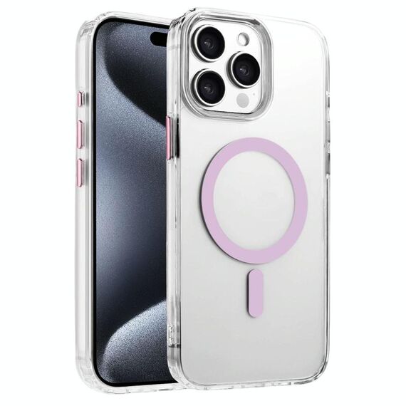 Per iPhone 15 Pro Max Custodia magnetica per telefono MagSafe in TPU ibrido PC ad alta trasparenza (rosa)
