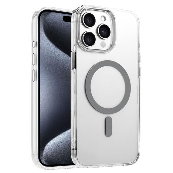Per iPhone 15 Pro Max Custodia magnetica per telefono MagSafe in TPU ibrido PC ad alta trasparenza (grigio)