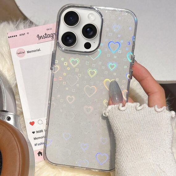 Per iPhone 15 Pro Max 3D Heart IMD Hybrid TPU Custodia per telefono (bianco)
