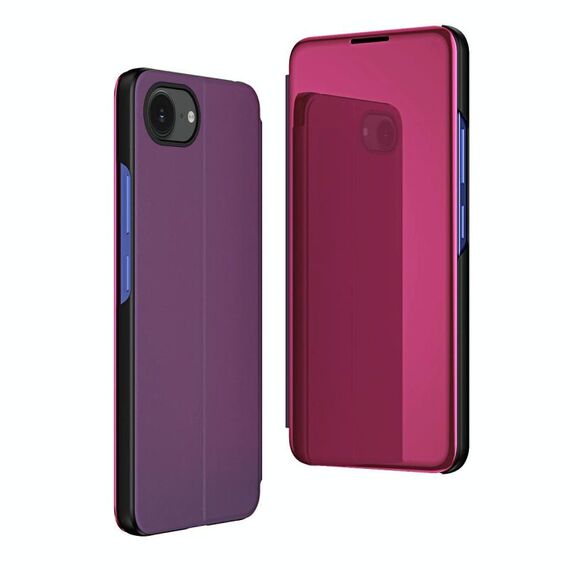 Per iPhone 16e Custodia per telefono in pelle con supporto a specchio orizzontale placcato (viola)