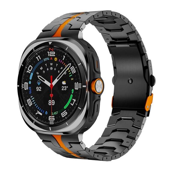 Per Samsung Galaxy Watch Ultra 47mm cinturino in lega di titanio con fibbia di sicurezza in metallo (nero arancione)