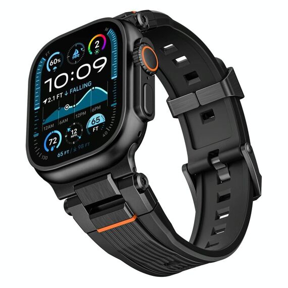 Per Apple Watch 46mm / 49mm / 45mm / 44mm Connettore in acciaio inossidabile Cinturino per orologio in TPU con grana verticale (nero)