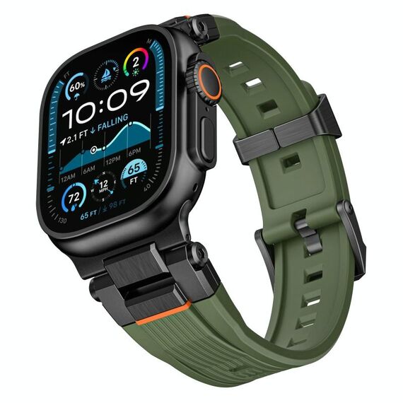 Per Apple Watch 46mm / 49mm / 45mm / 44mm Connettore in acciaio inossidabile Cinturino per orologio in TPU con grana verticale (verde militare)