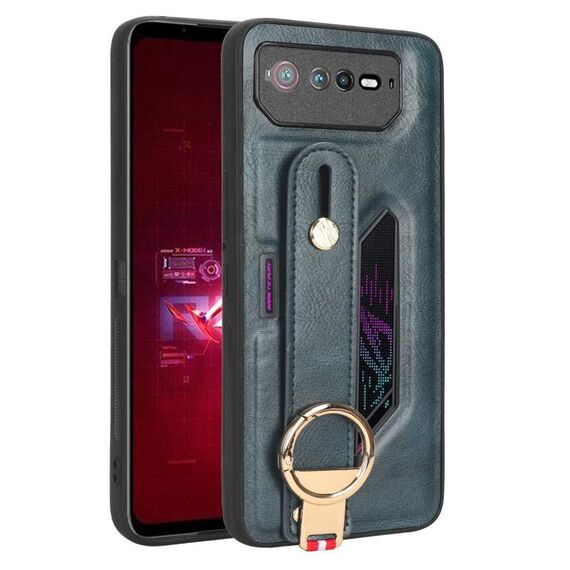 Per Asus ROG Phone 6 / ROG6 Custodia posteriore in pelle con cinturino (blu)