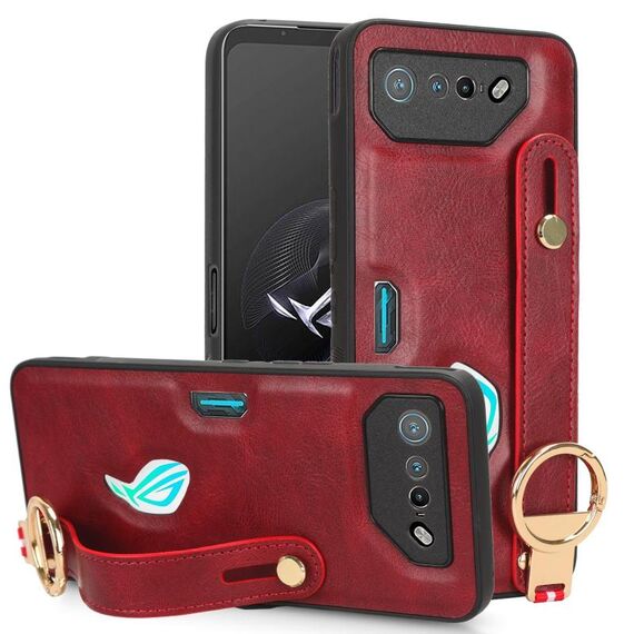 Per Asus ROG Phone 7 / ROG7 Custodia posteriore in pelle con cinturino (rosso)