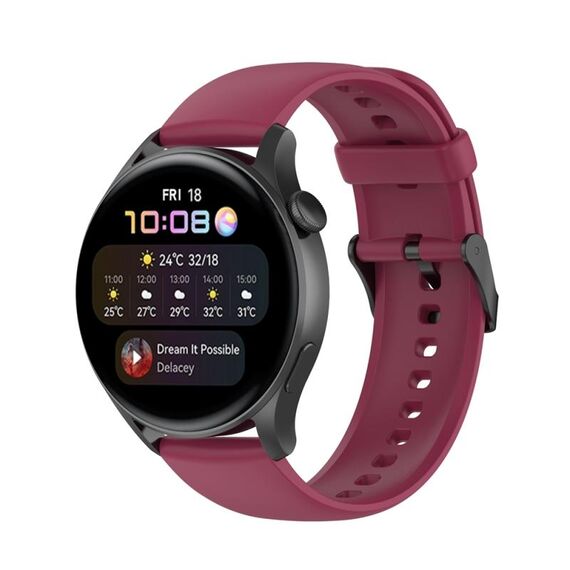 Per Huawei Watch 4 / Watch 4 Pro cinturino in acciaio inossidabile con fibbia nera in silicone tinta unita (rosso vino)