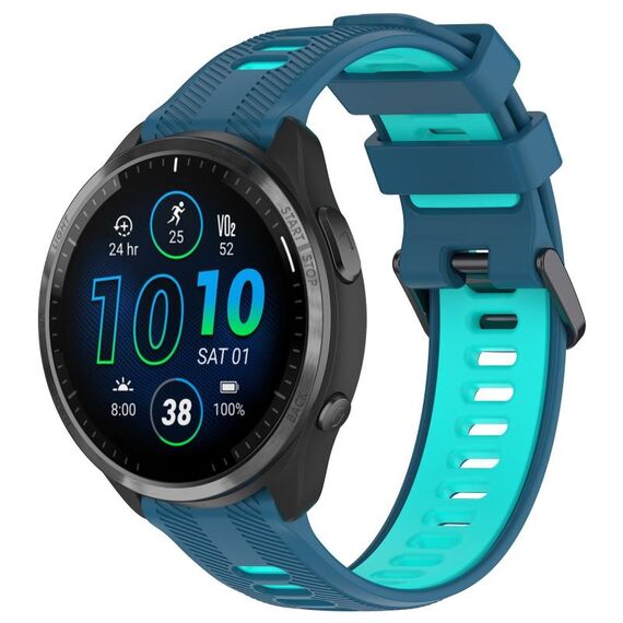 Per Garmin Forerunner 965 Cinturino sportivo in silicone bicolore (blu + verde acqua)