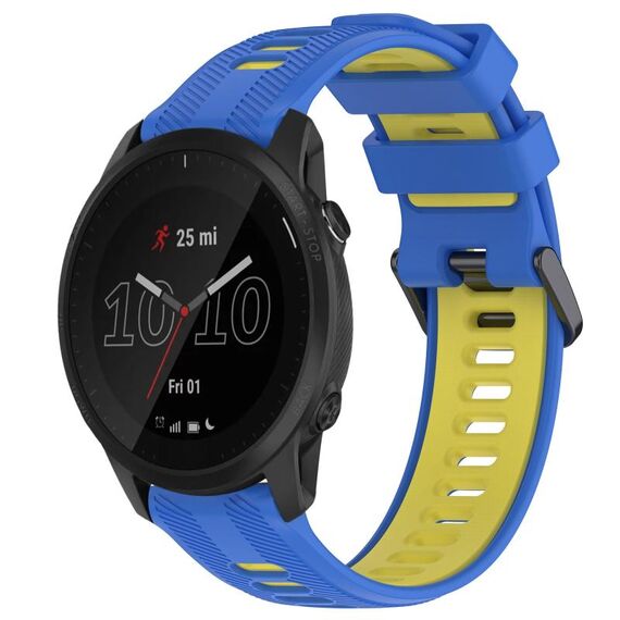 Per Garmin Forerunner 945 Cinturino sportivo in silicone bicolore (blu + giallo)