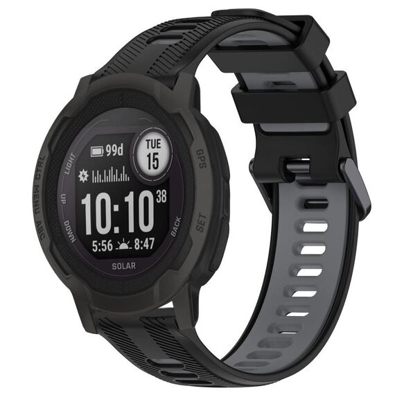 Per cinturino sportivo in silicone bicolore Garmin Instinct 2 (nero + grigio)