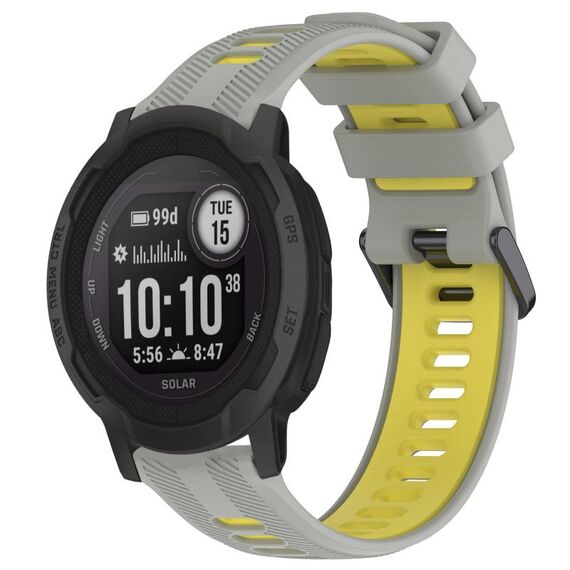 Per cinturino sportivo in silicone bicolore Garmin Instinct 2 (grigio + giallo)