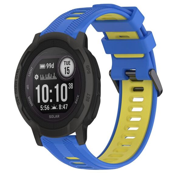 Per cinturino sportivo in silicone bicolore Garmin Instinct 2 (blu + giallo)
