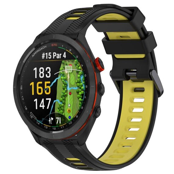 Per Garmin Approach S70 47mm Cinturino sportivo in silicone bicolore (nero + giallo)